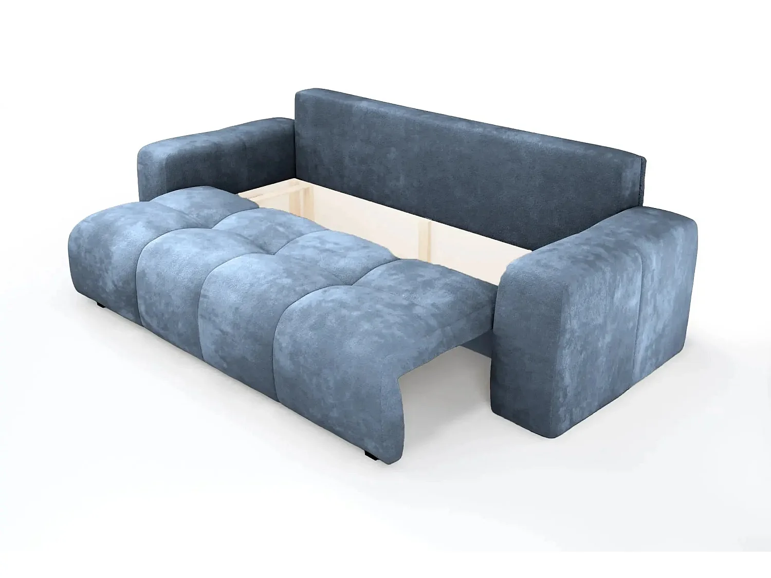 CONSTANCE - Canapé droit convertible tissu bouclette 3 places - Bleu