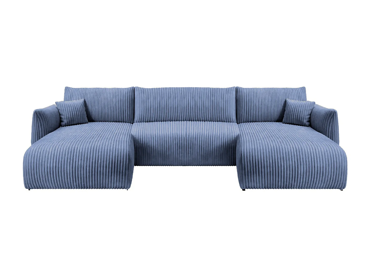 ELIO - Canapé panoramique convertible gros velours côtelé 5 places - Bleu