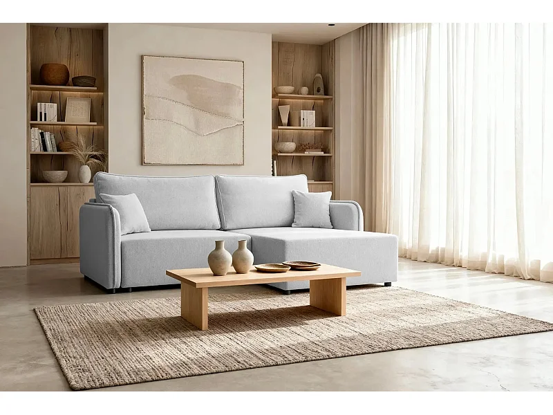 BONNIE - Canapé d'angle convertible tissu lisse 3 places - Gris clair - Gauche