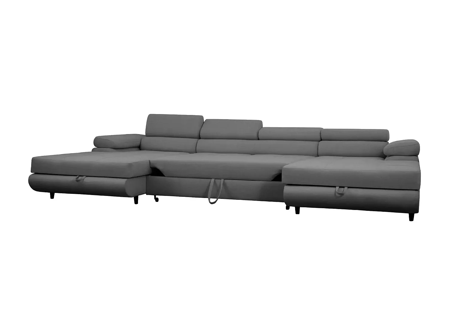 CHARLIE - Canapé panoramique convertible tissu chiné 5 places - Gris foncé