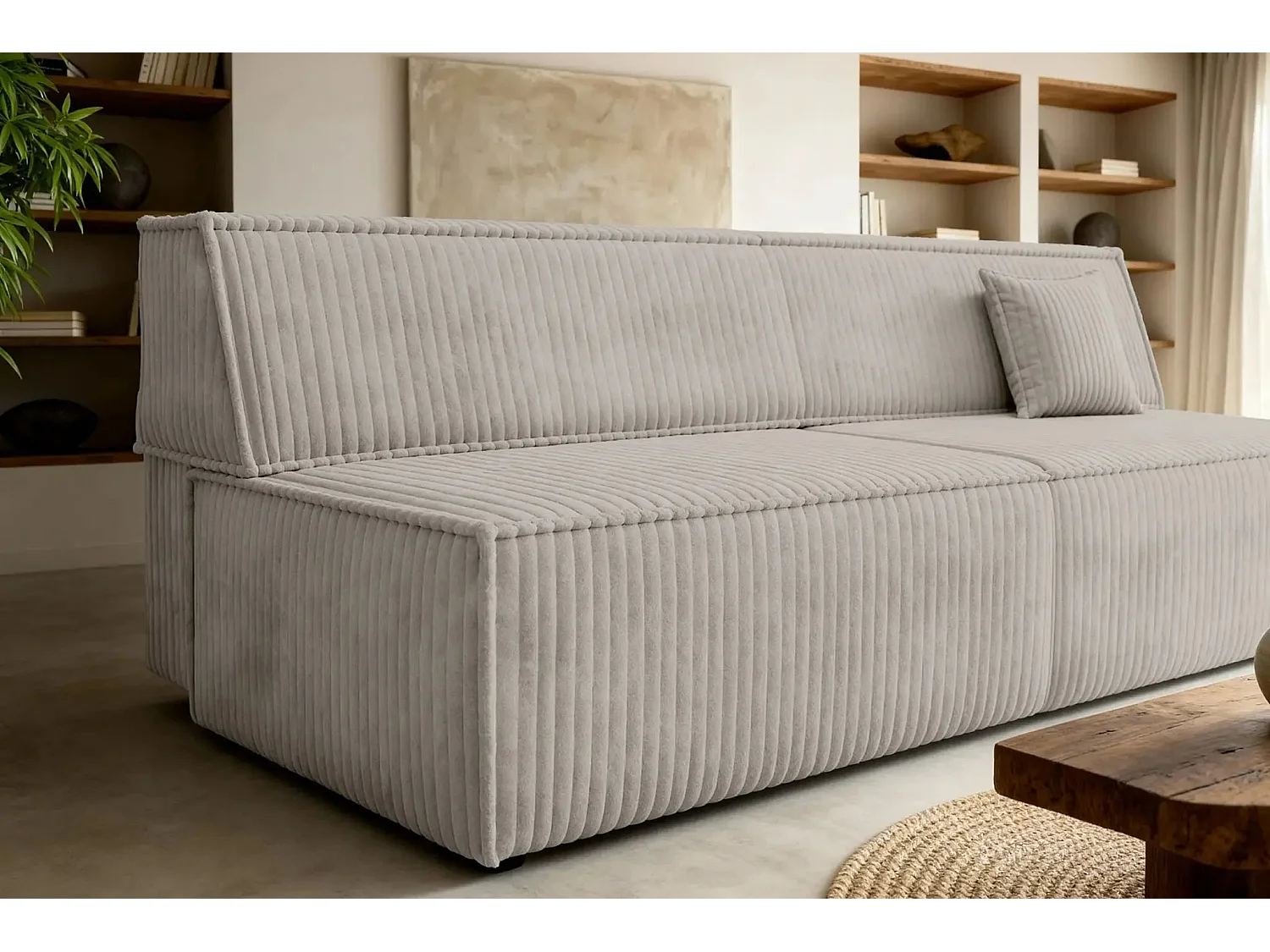 BURANO - Canapé droit convertible velours côtelé 2 places - Gris clair