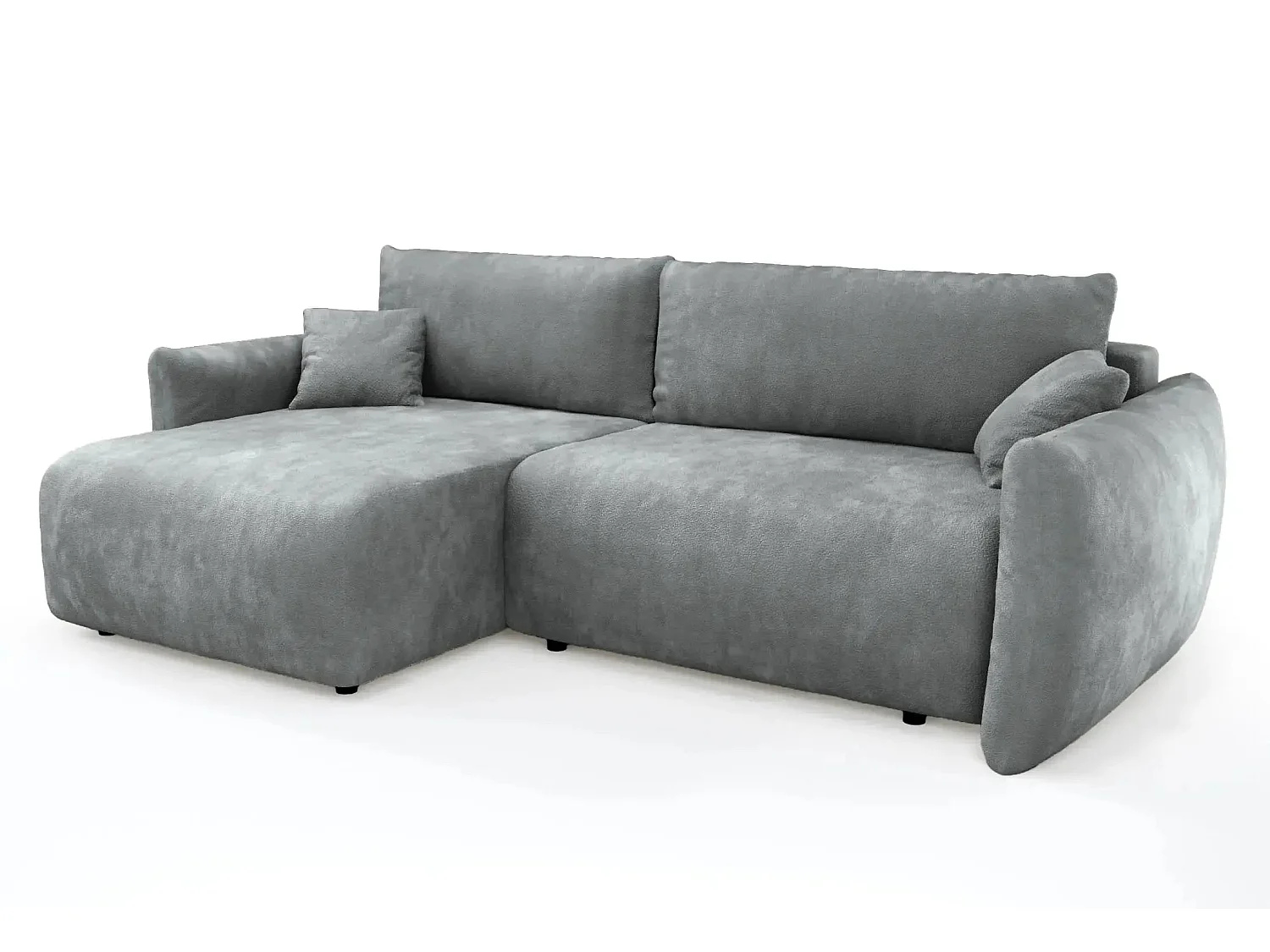 ELIO - Canapé d'angle convertible tissu bouclette 4 places - Gris