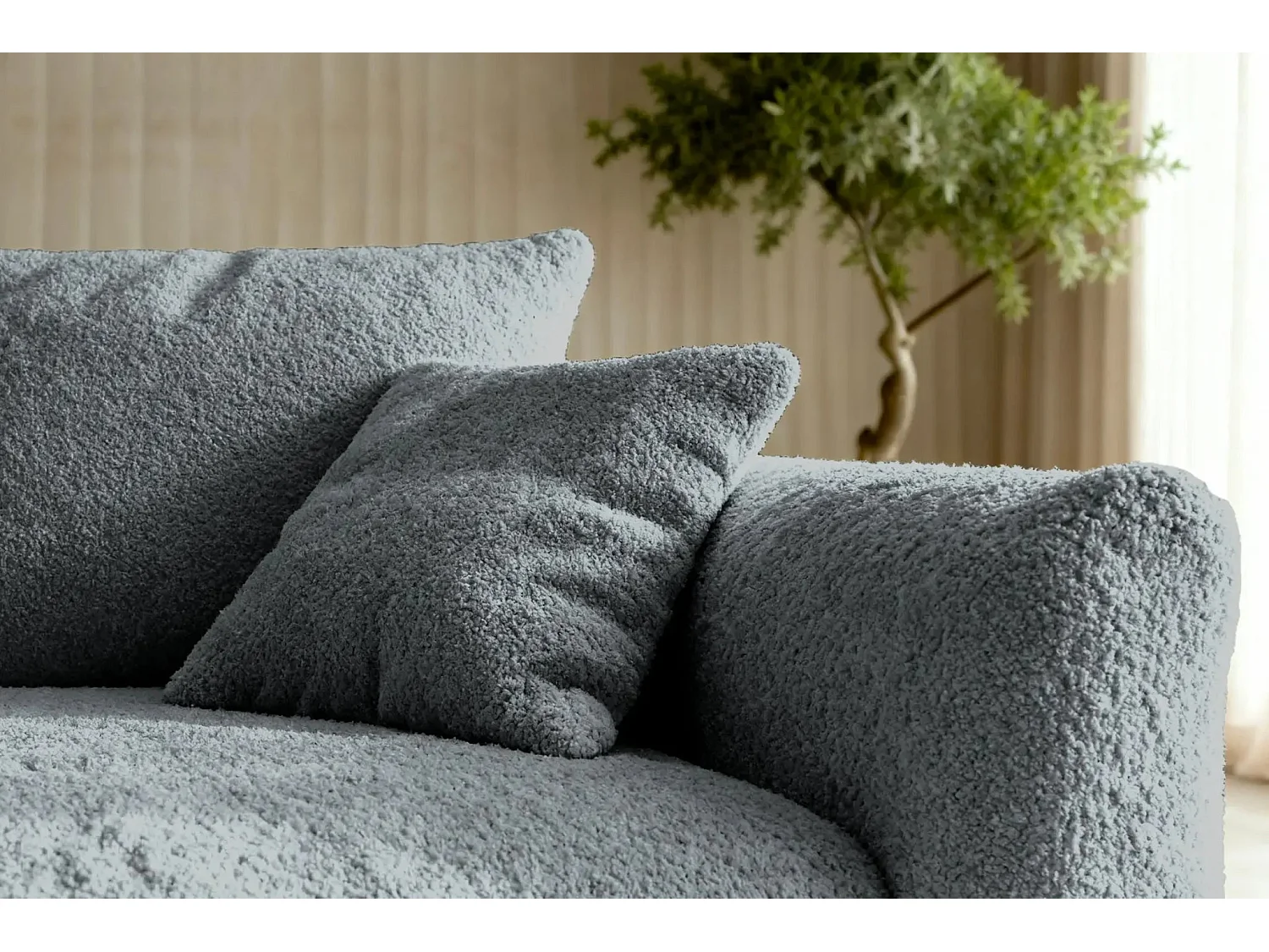 ELIO - Canapé d'angle convertible tissu bouclette 4 places - Gris