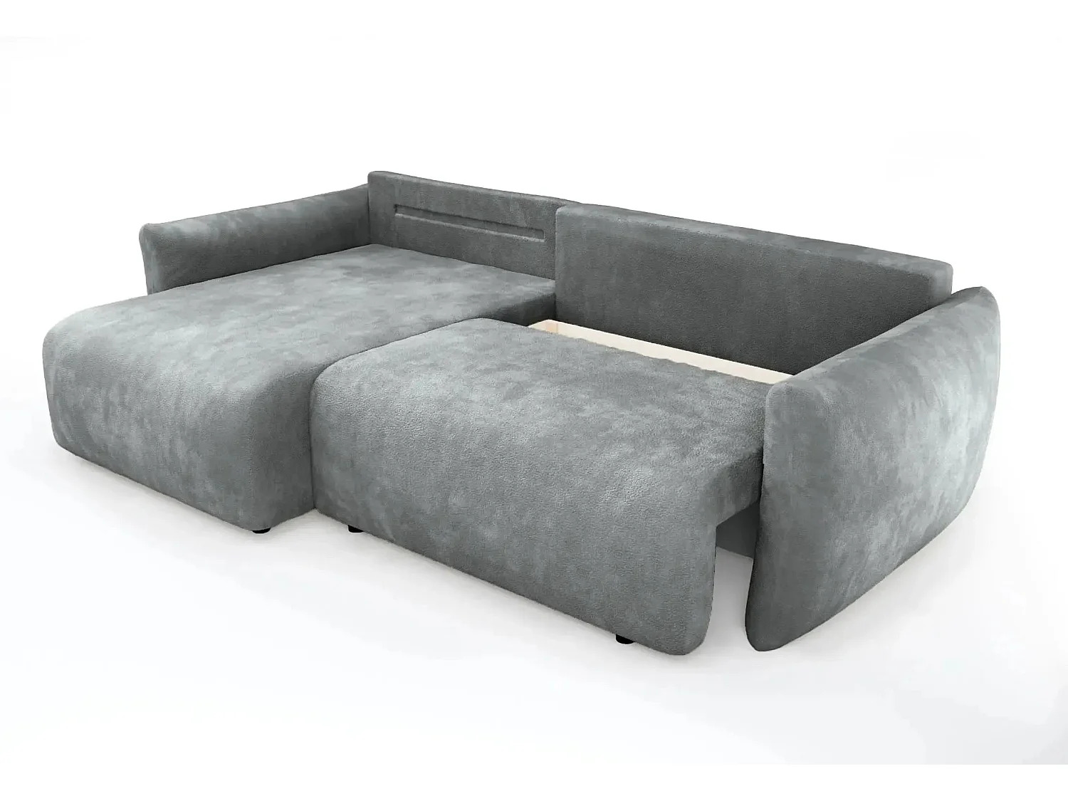 ELIO - Canapé d'angle convertible tissu bouclette 4 places - Gris