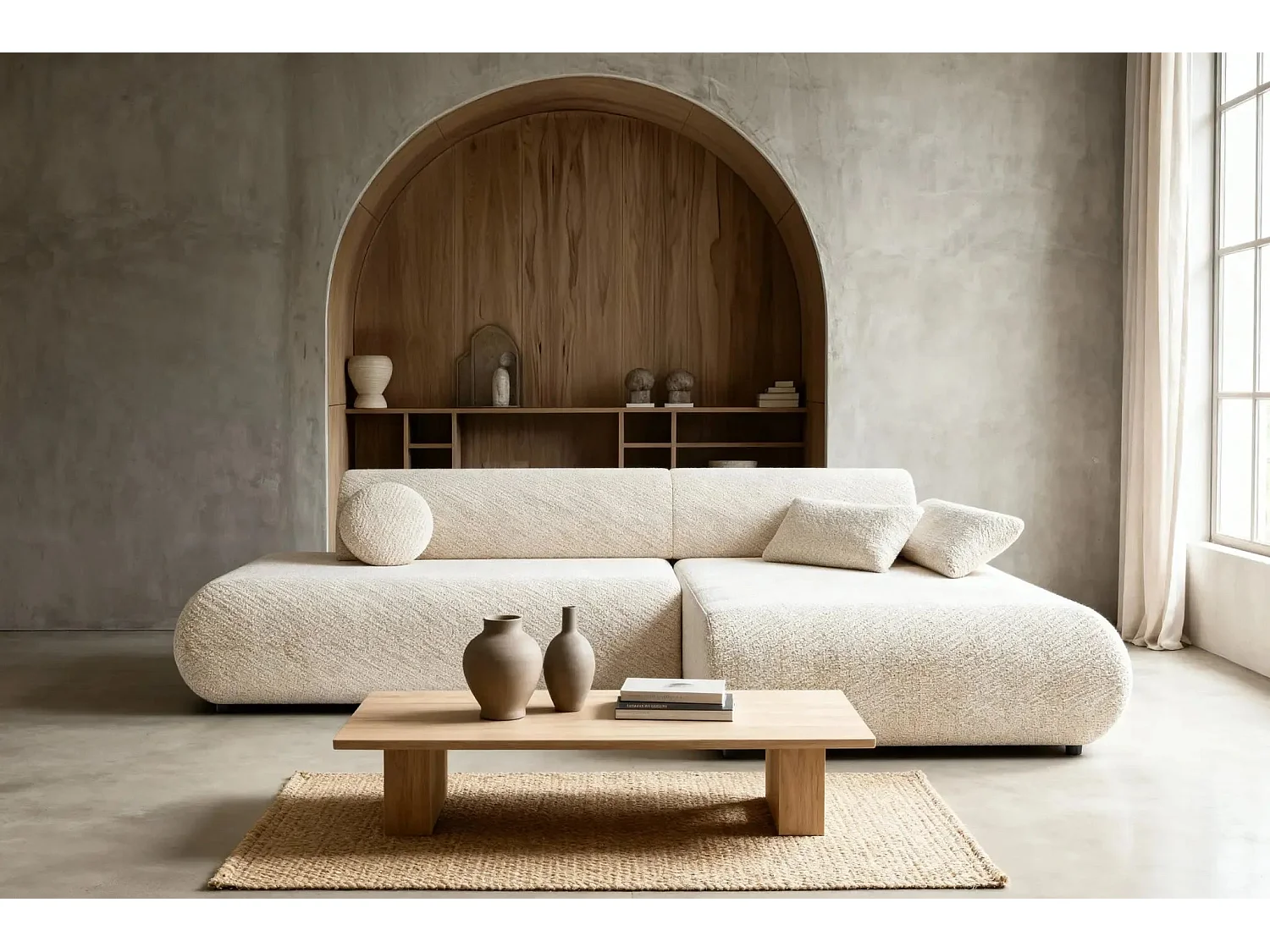 LEVI - Canapé d'angle convertible tissu lisse 3 places - Beige - Droit