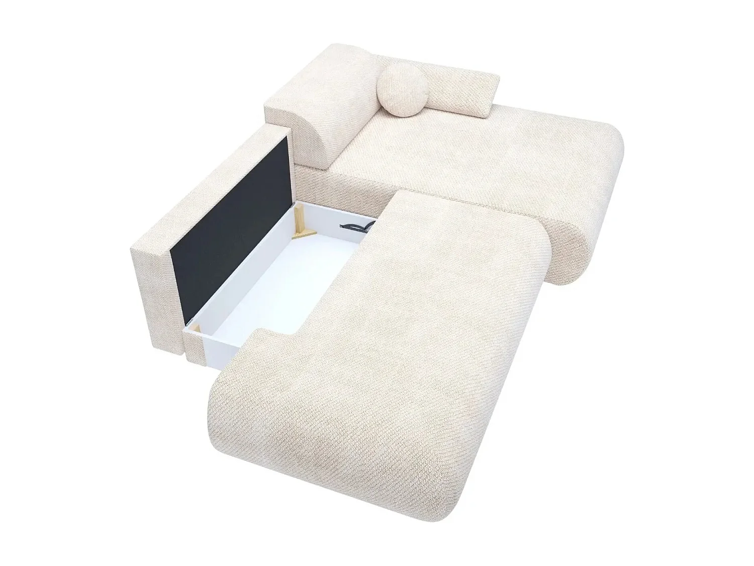 LEVI - Canapé d'angle convertible tissu lisse 3 places - Beige - Droit