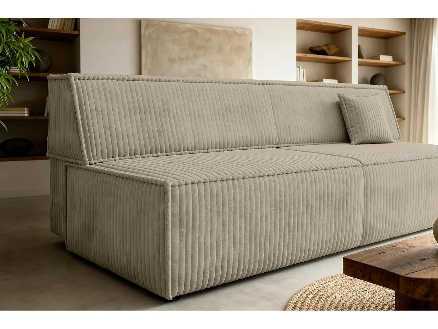 BURANO - Canapé droit convertible velours côtelé 2 places - Café