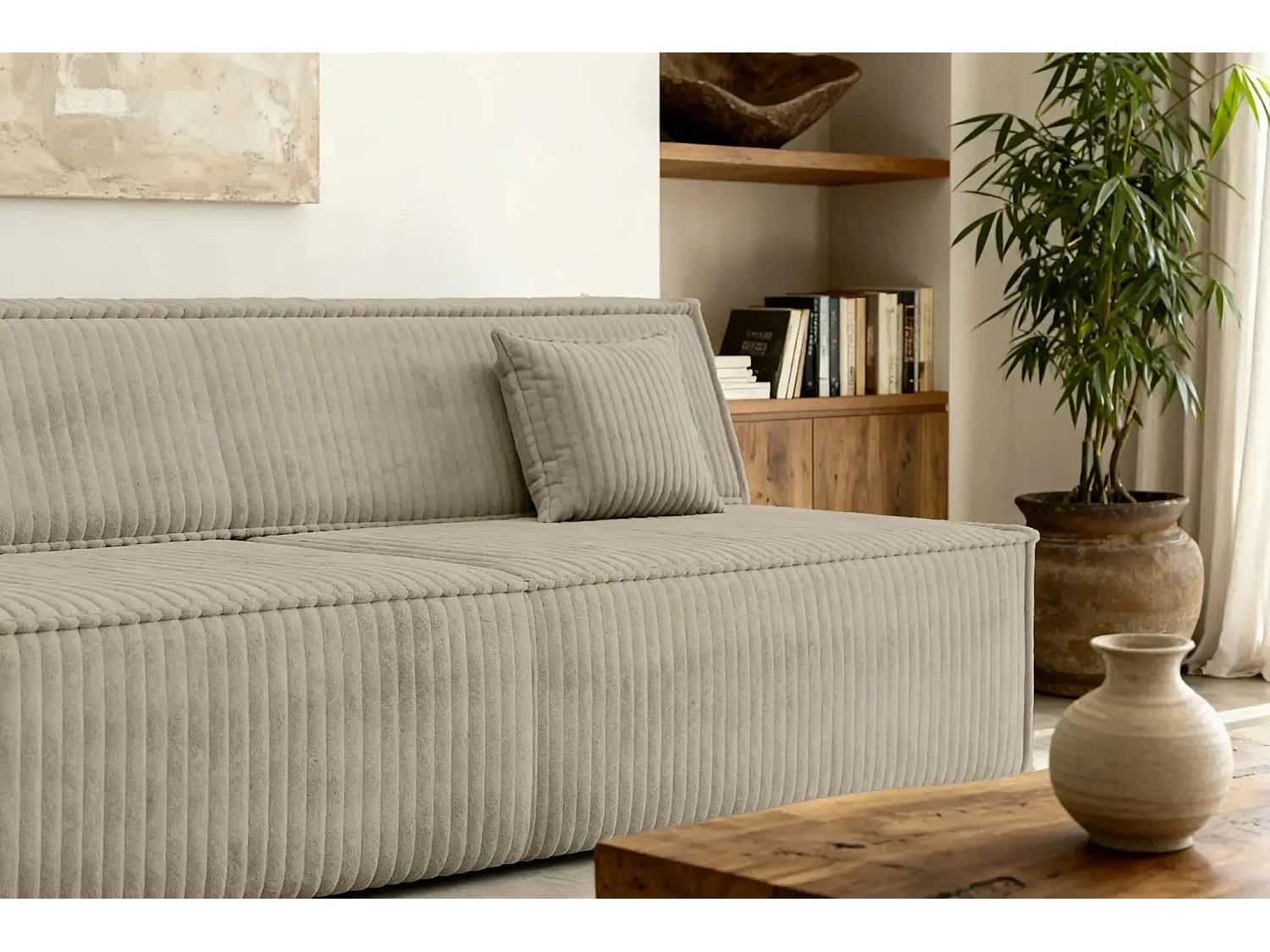 BURANO - Canapé droit convertible velours côtelé 2 places - Café