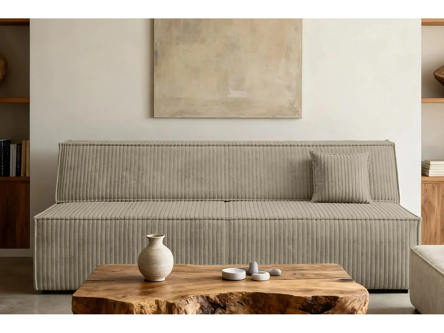 BURANO - Canapé droit convertible velours côtelé 2 places - Café