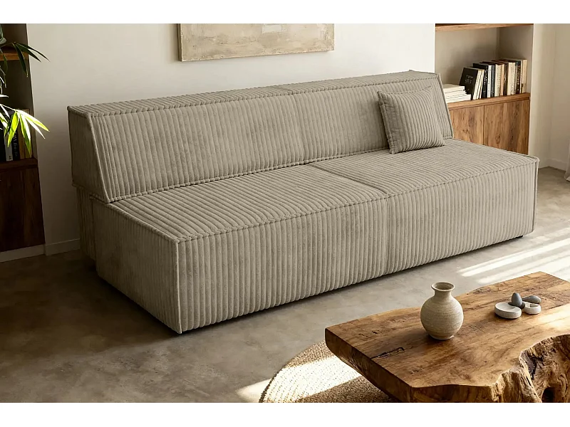 BURANO - Canapé droit convertible velours côtelé 2 places - Café