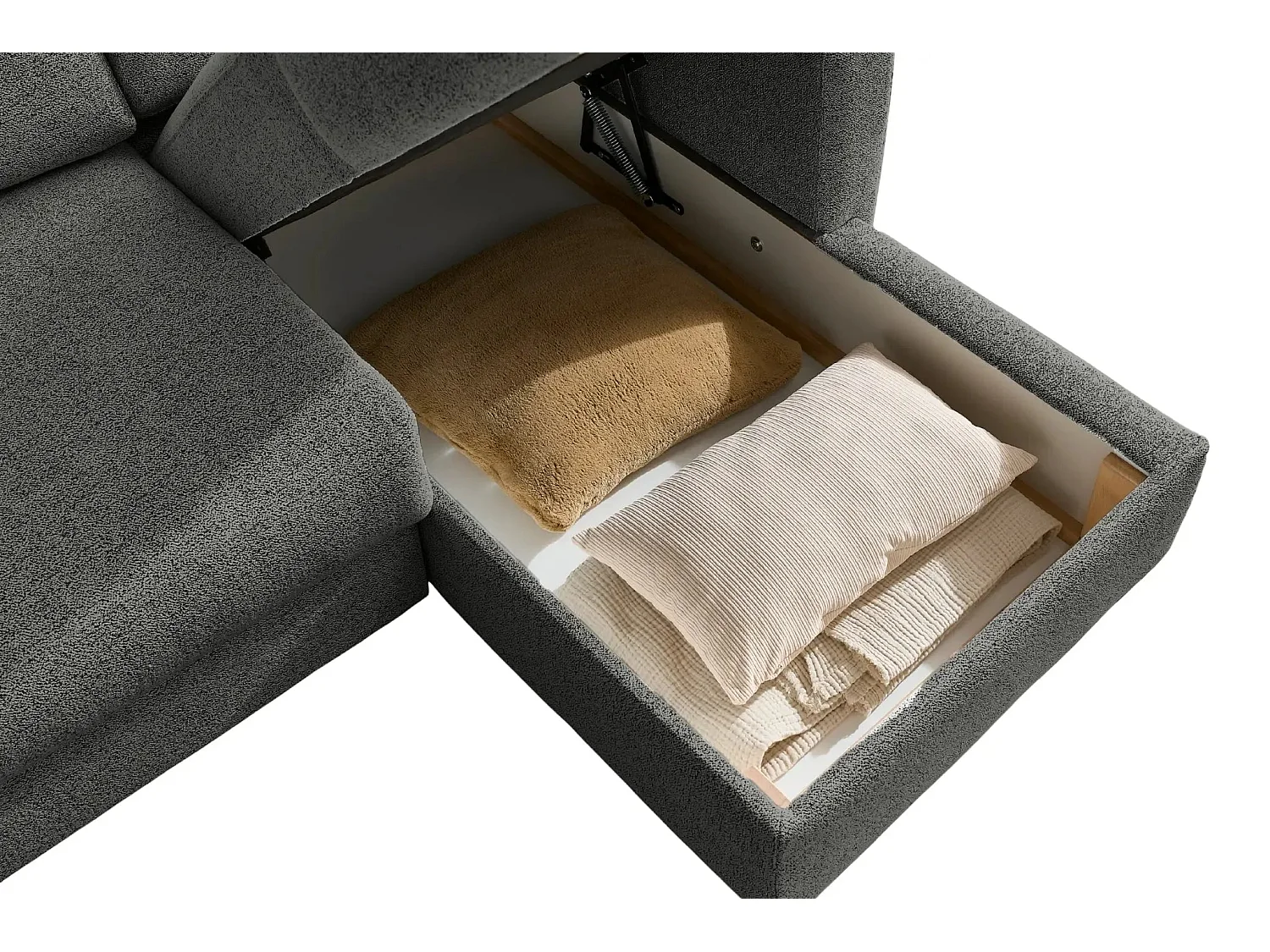 GASPARD - Canapé d'angle convertible tissu bouclette 4 places - Gris - Gauche