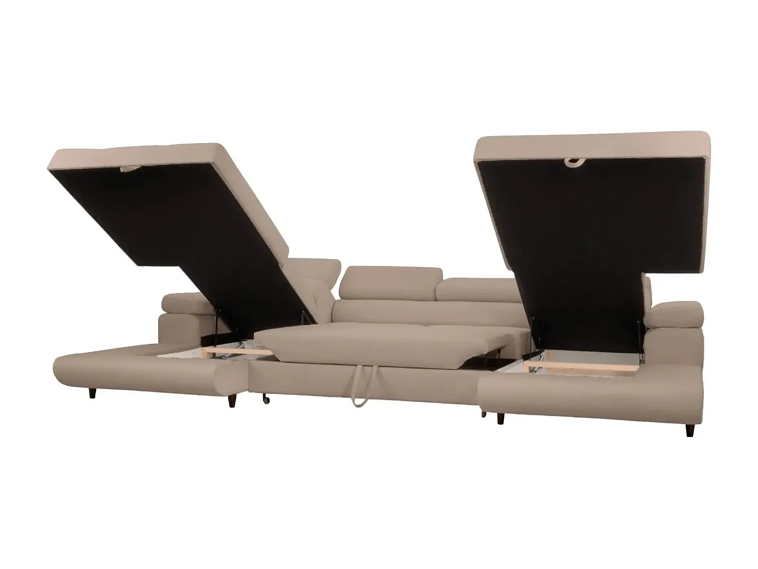 CHARLIE - Canapé panoramique convertible tissu chiné 5 places - Café