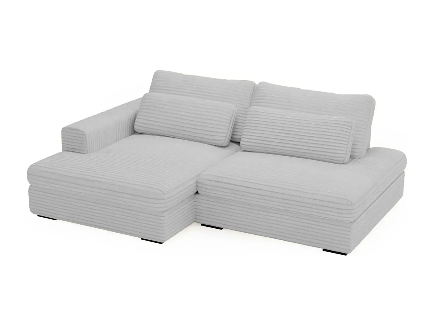 AGATHE - Canapé d'angle convertible gros velours côtelé 4 places - Gris clair - Gauche