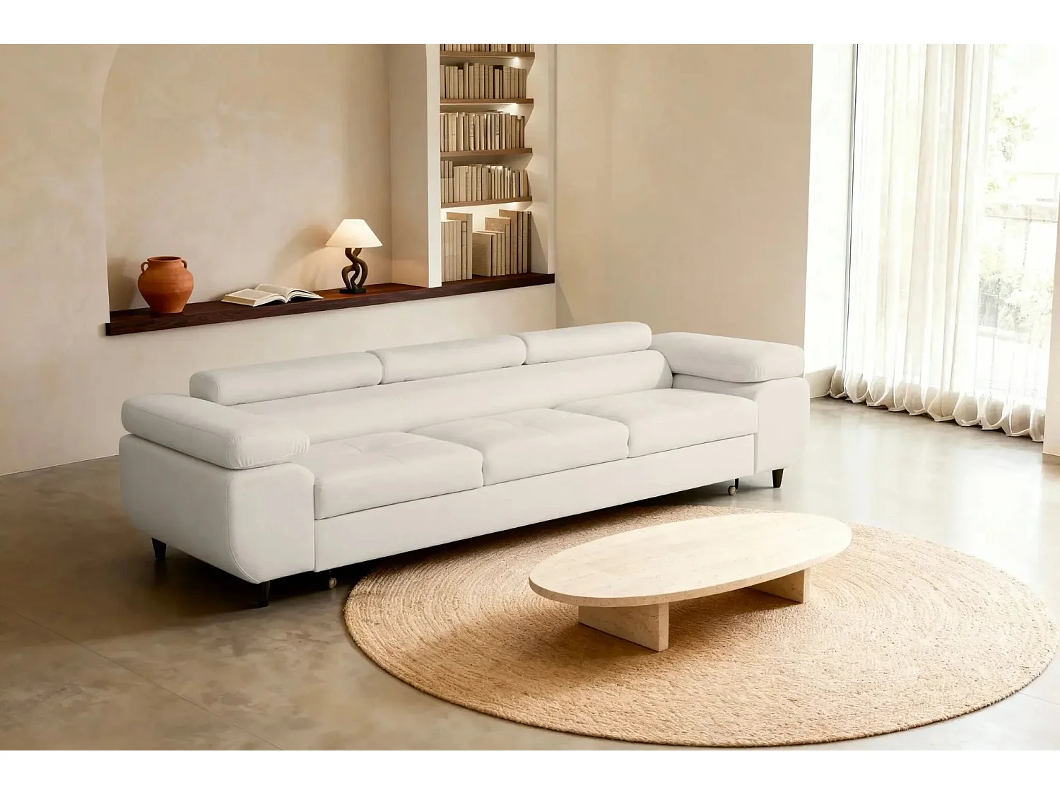 CHARLIE - Canapé droit convertible tissu chiné 3 places - Beige