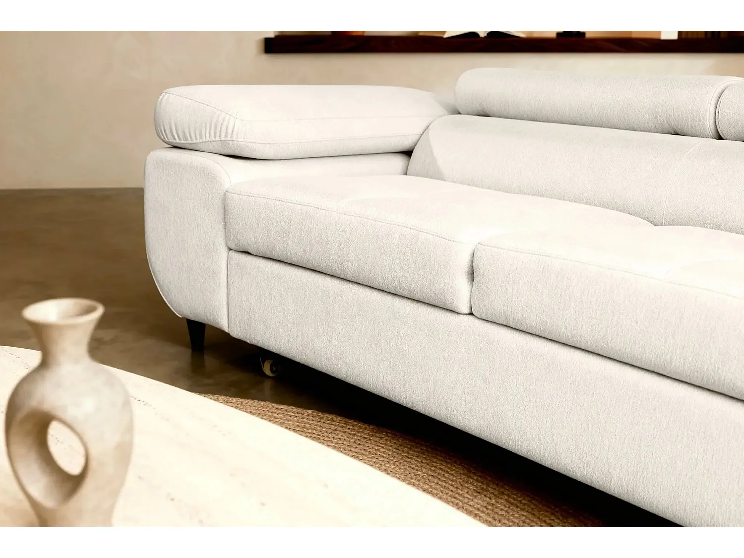 CHARLIE - Canapé droit convertible tissu chiné 3 places - Beige