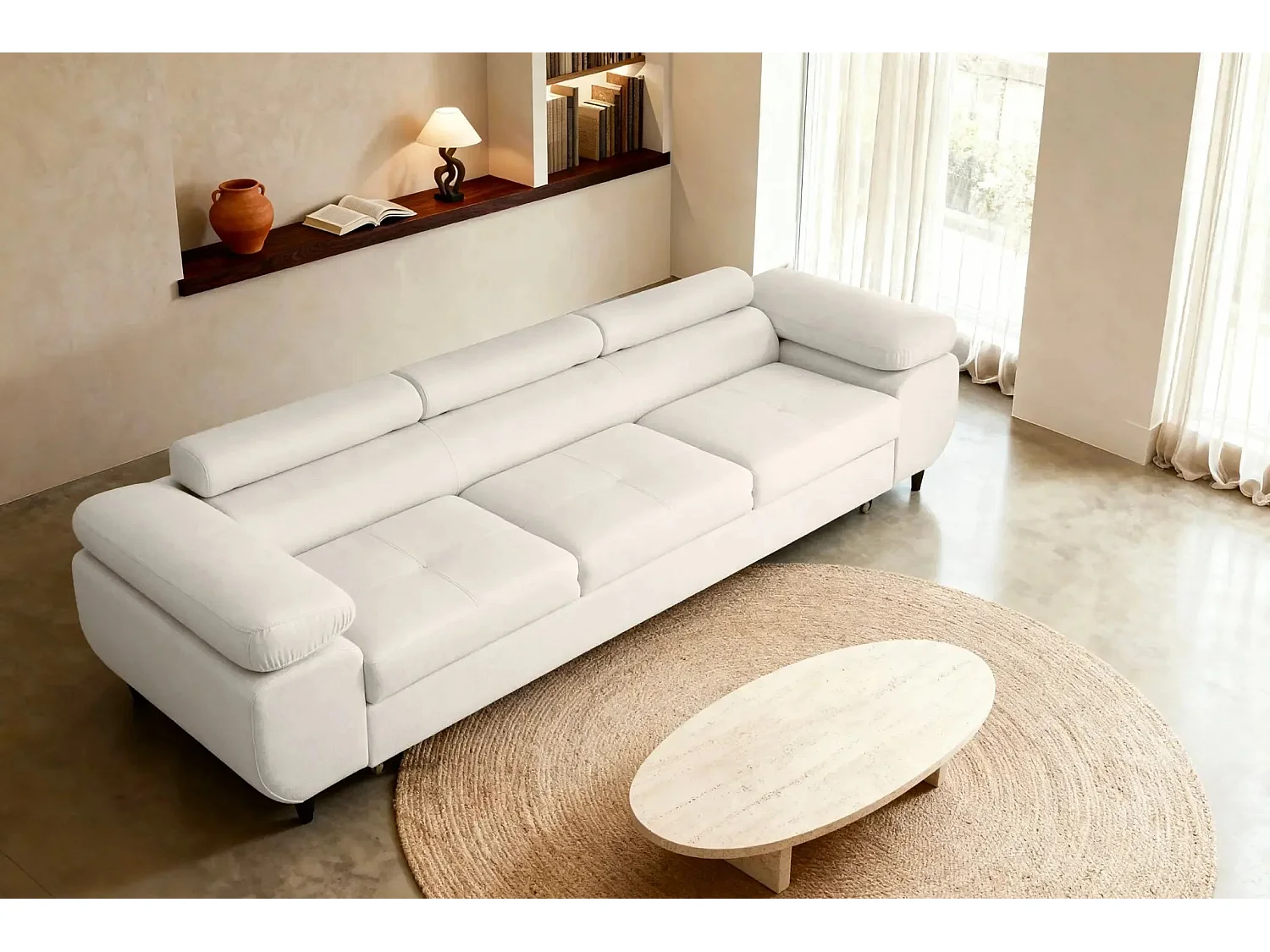 CHARLIE - Canapé droit convertible tissu chiné 3 places - Beige