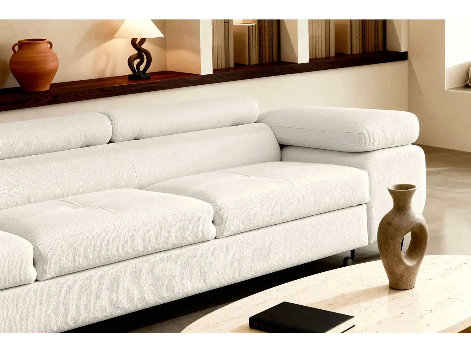 Canapé convertible 3 places en tissu chiné beige CHARLIE