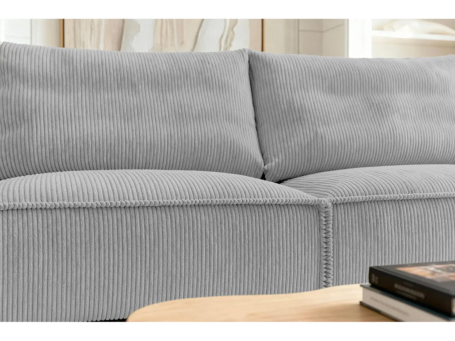 CLARY - Canapé droit convertible velours côtelé 2 places - Gris clair