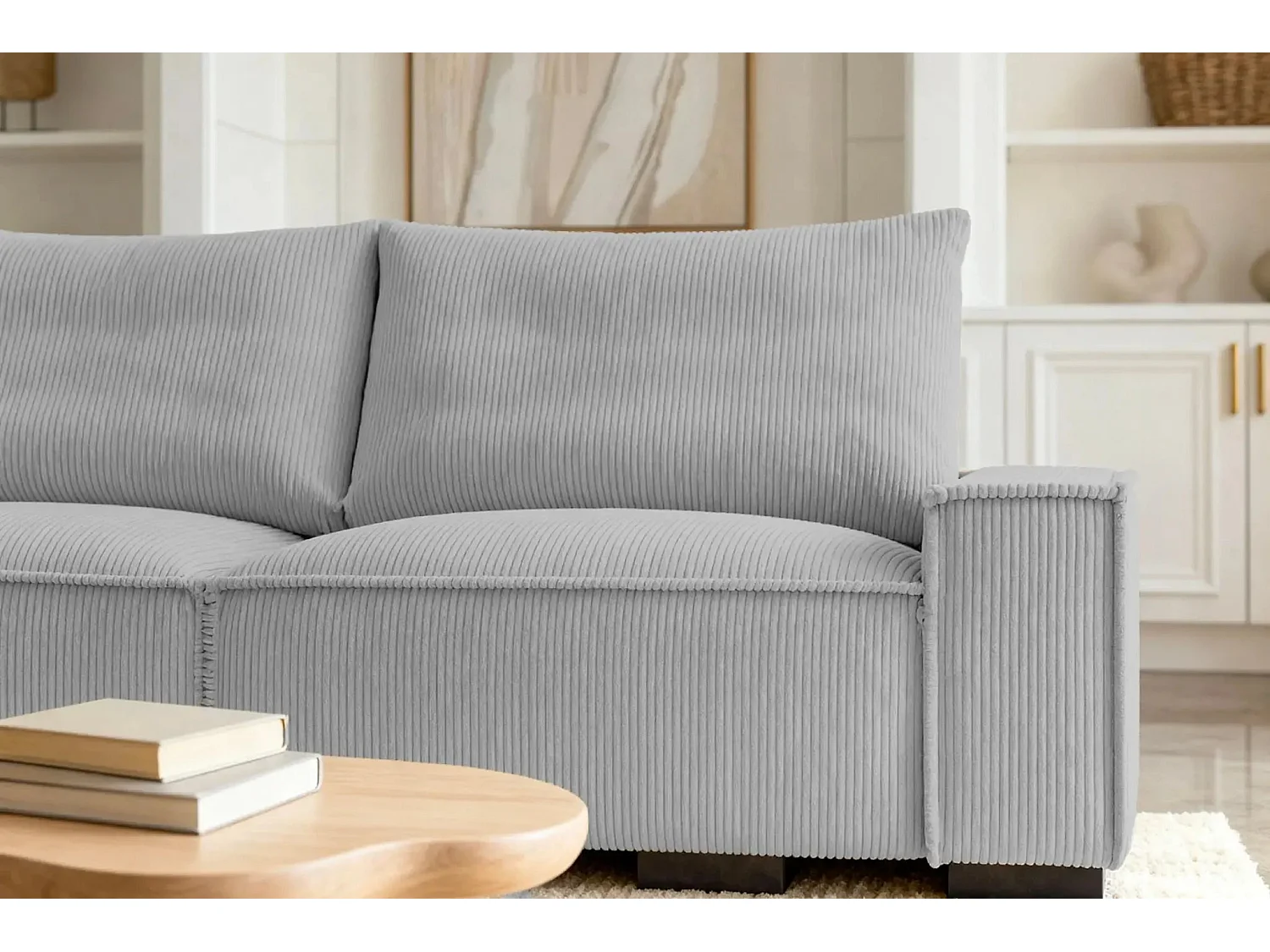 CLARY - Canapé droit convertible velours côtelé 2 places - Gris clair