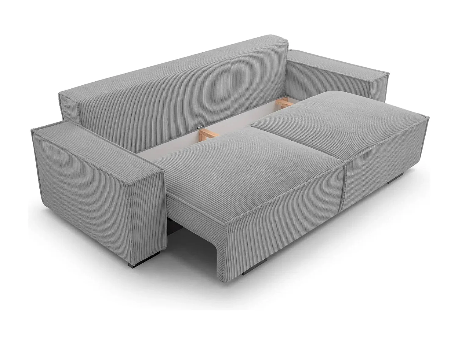 CLARY - Canapé droit convertible velours côtelé 2 places - Gris clair