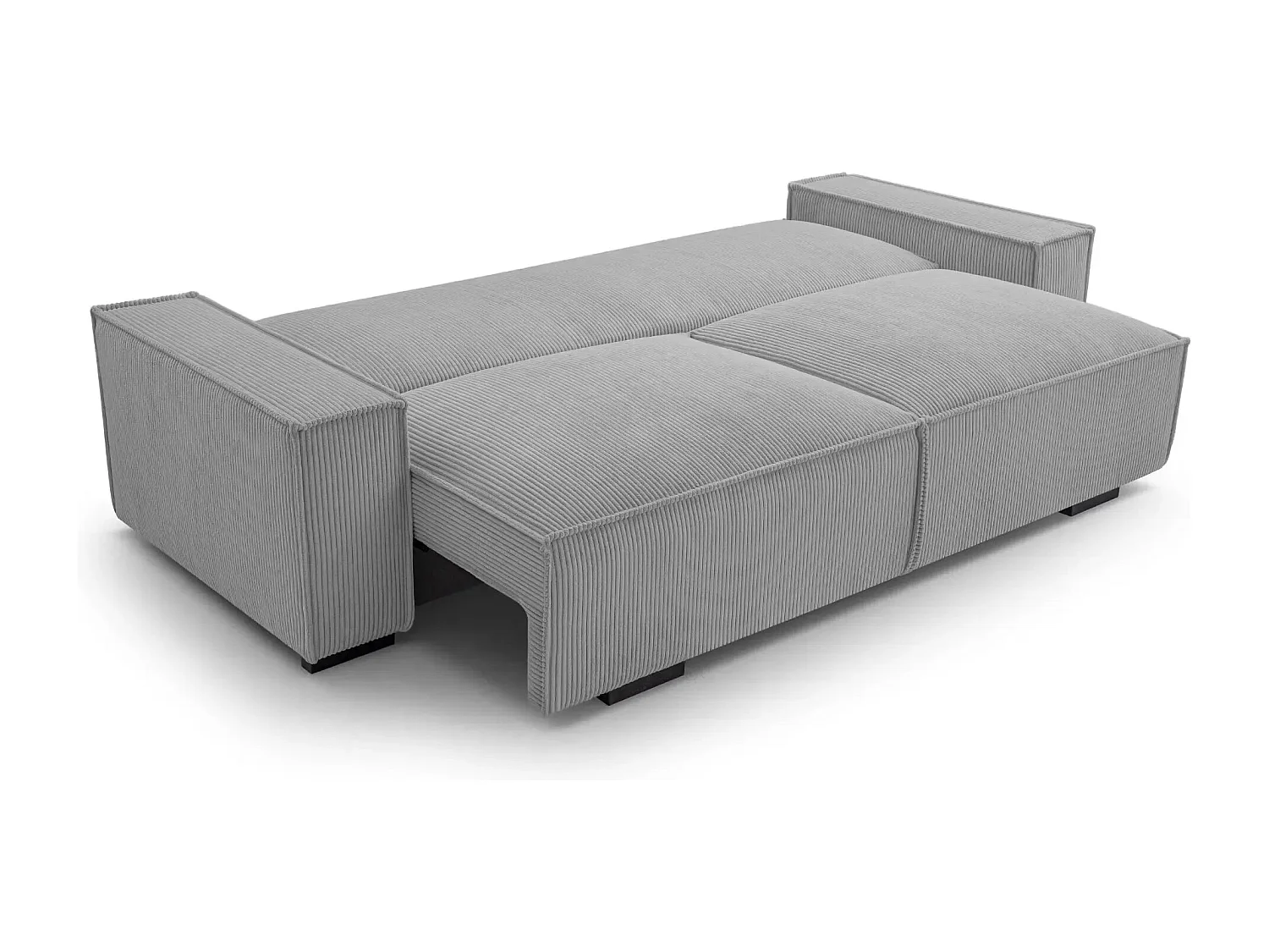 CLARY - Canapé droit convertible velours côtelé 2 places - Gris clair