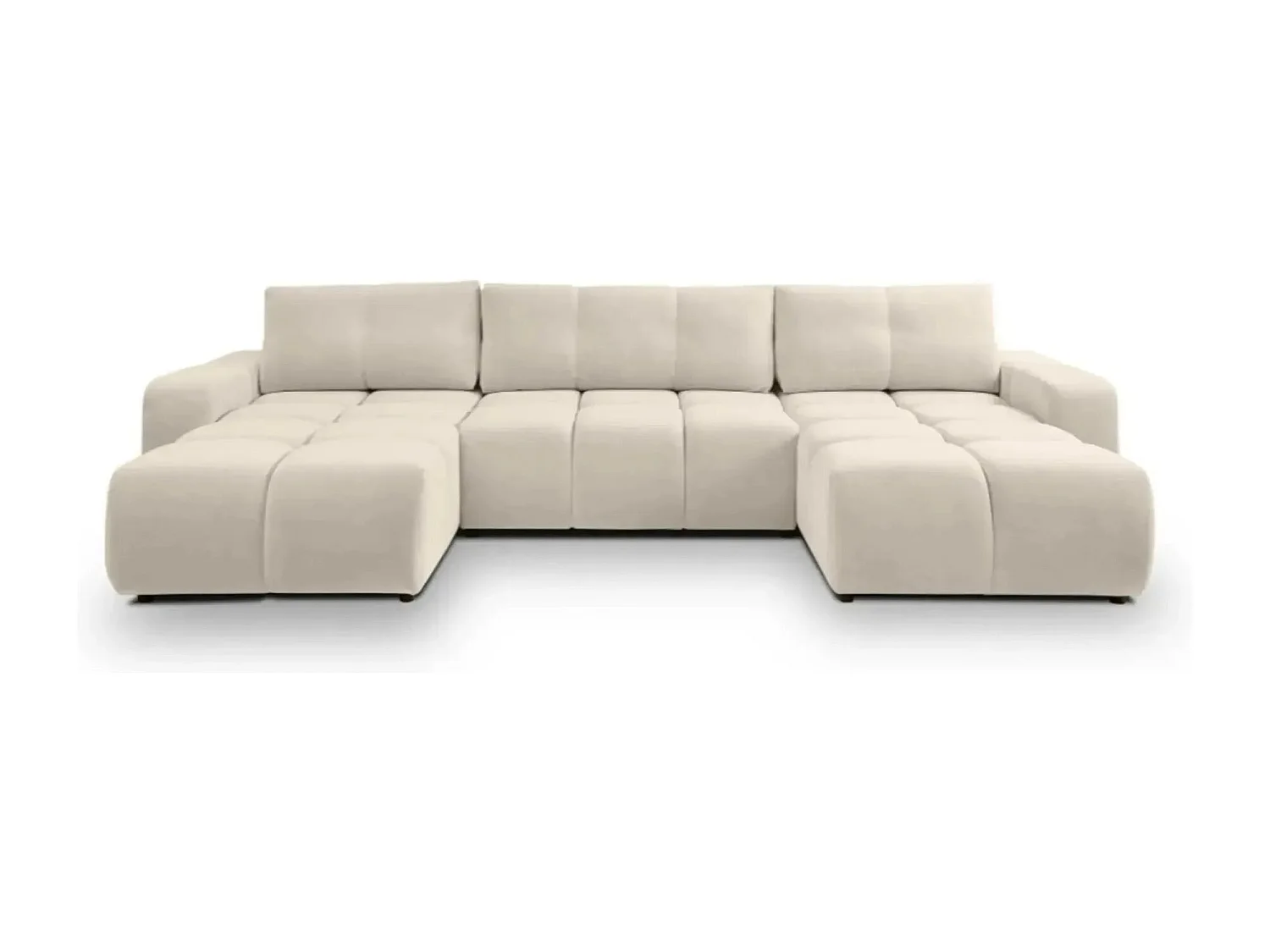 CONSTANCE - Canapé panoramique convertible tissu chenille 5 places - Beige