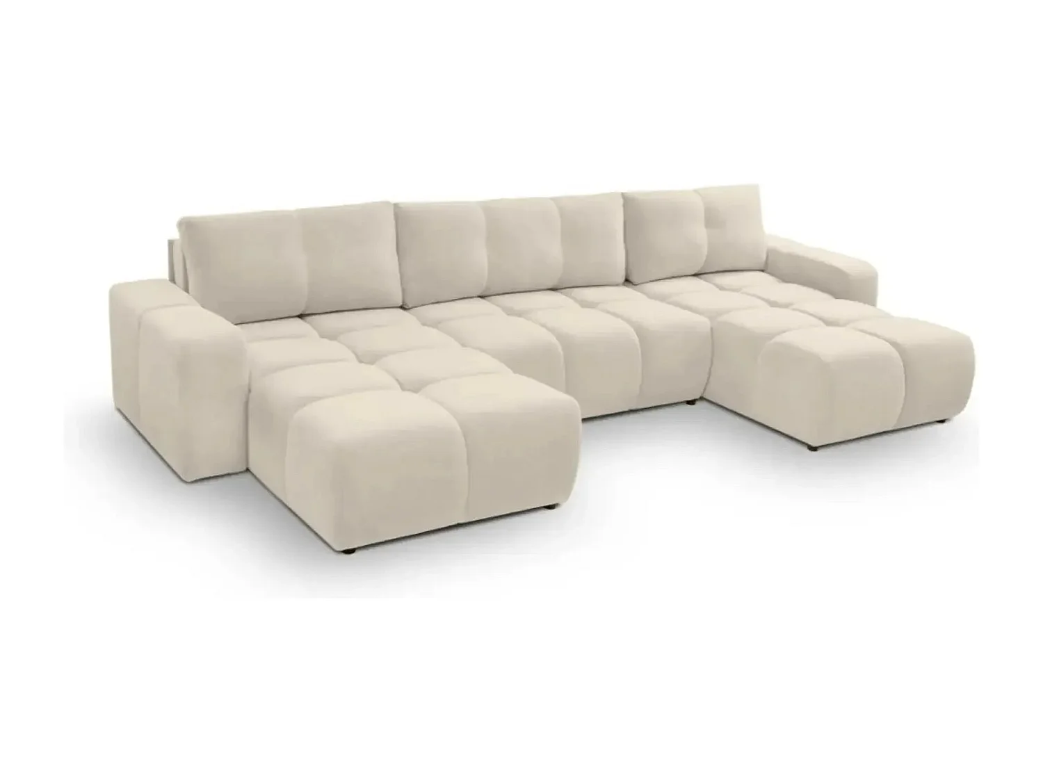 CONSTANCE - Canapé panoramique convertible tissu chenille 5 places - Beige