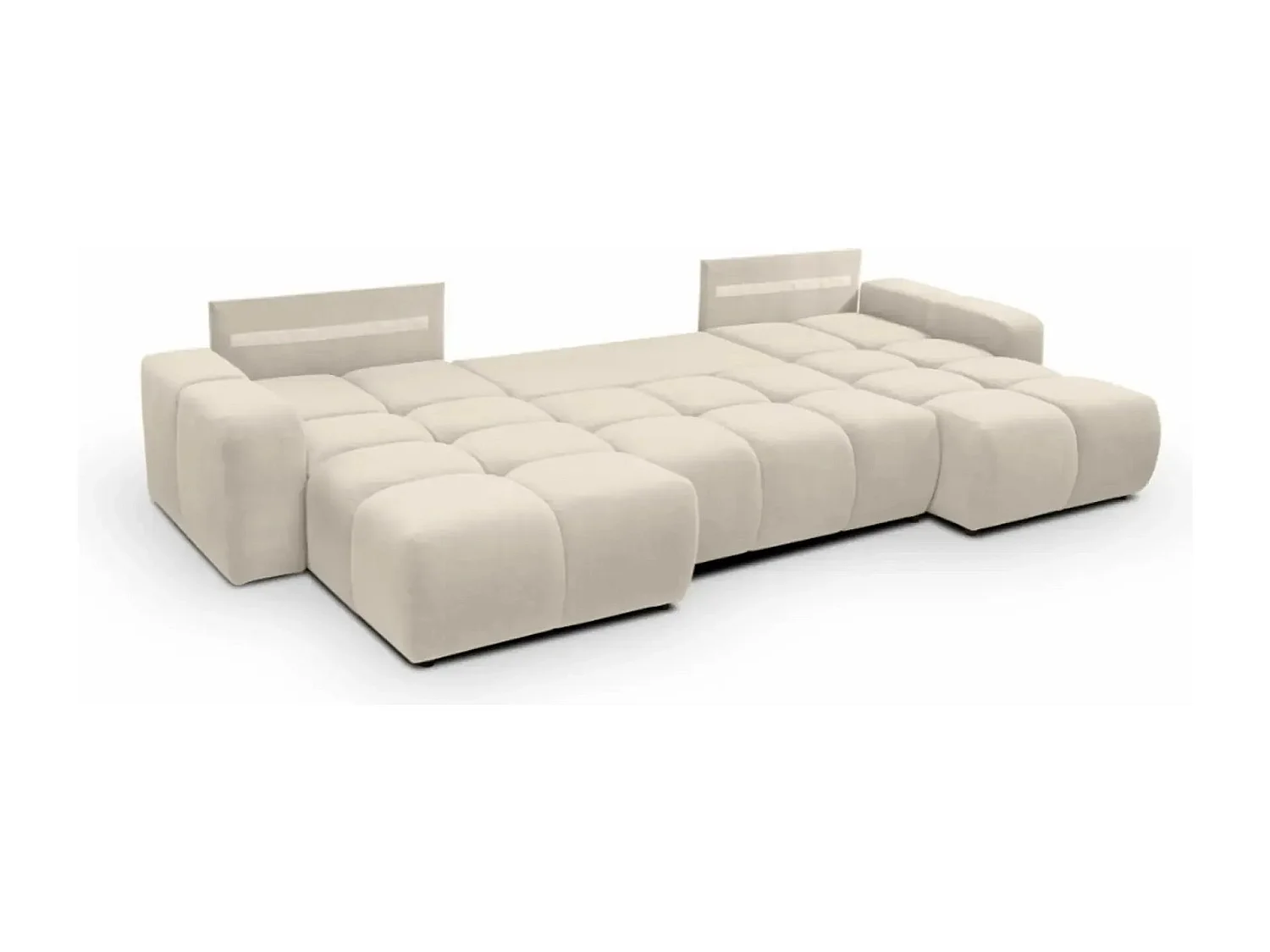 CONSTANCE - Canapé panoramique convertible tissu chenille 5 places - Beige