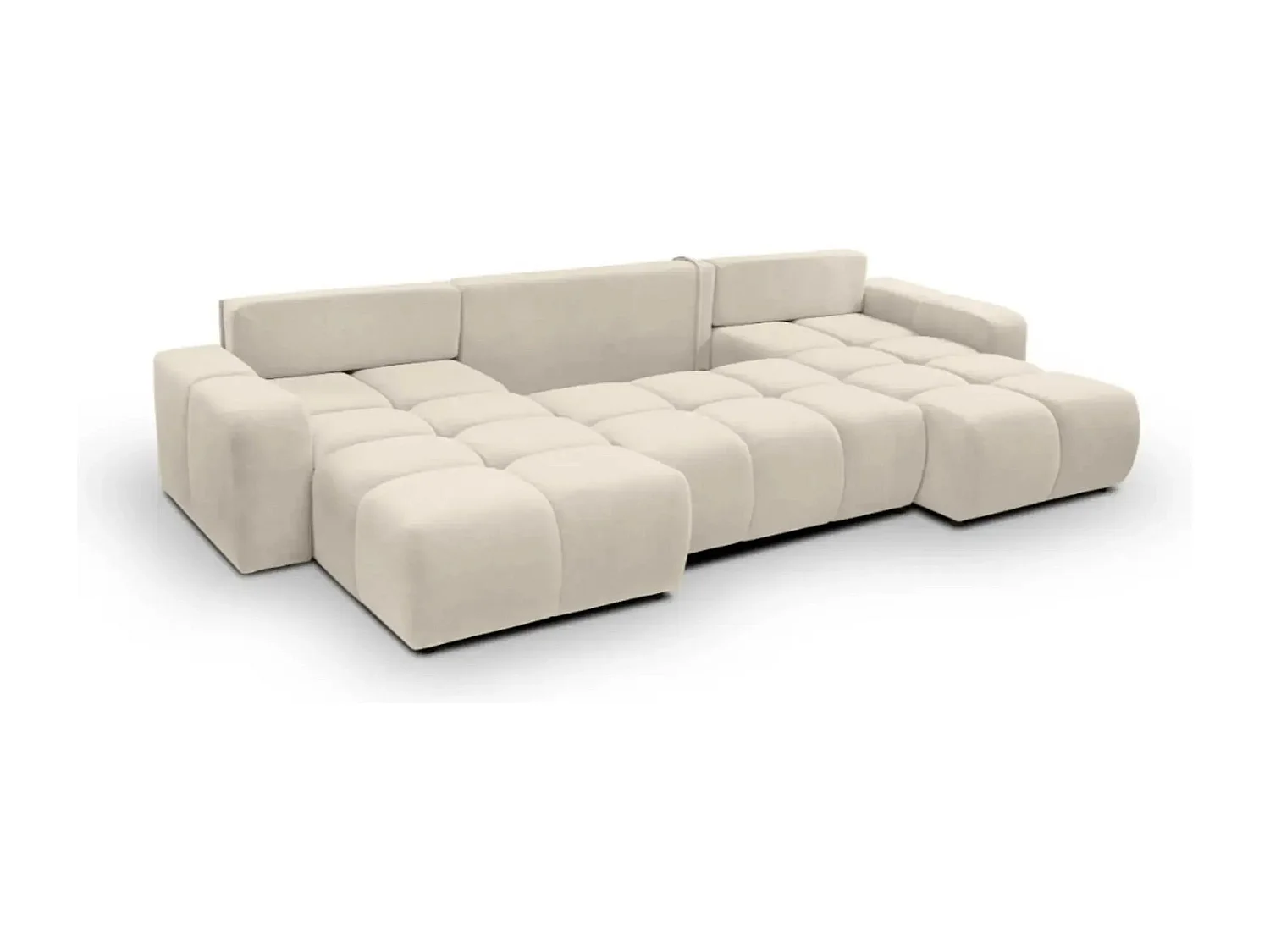 CONSTANCE - Canapé panoramique convertible tissu chenille 5 places - Beige