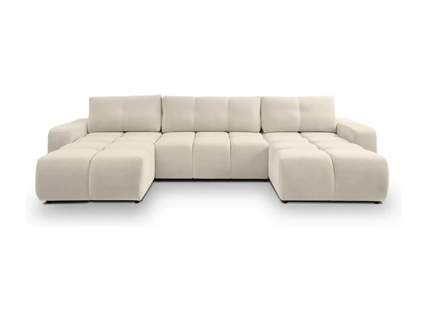 CONSTANCE - Canapé panoramique convertible tissu chenille 5 places - Beige