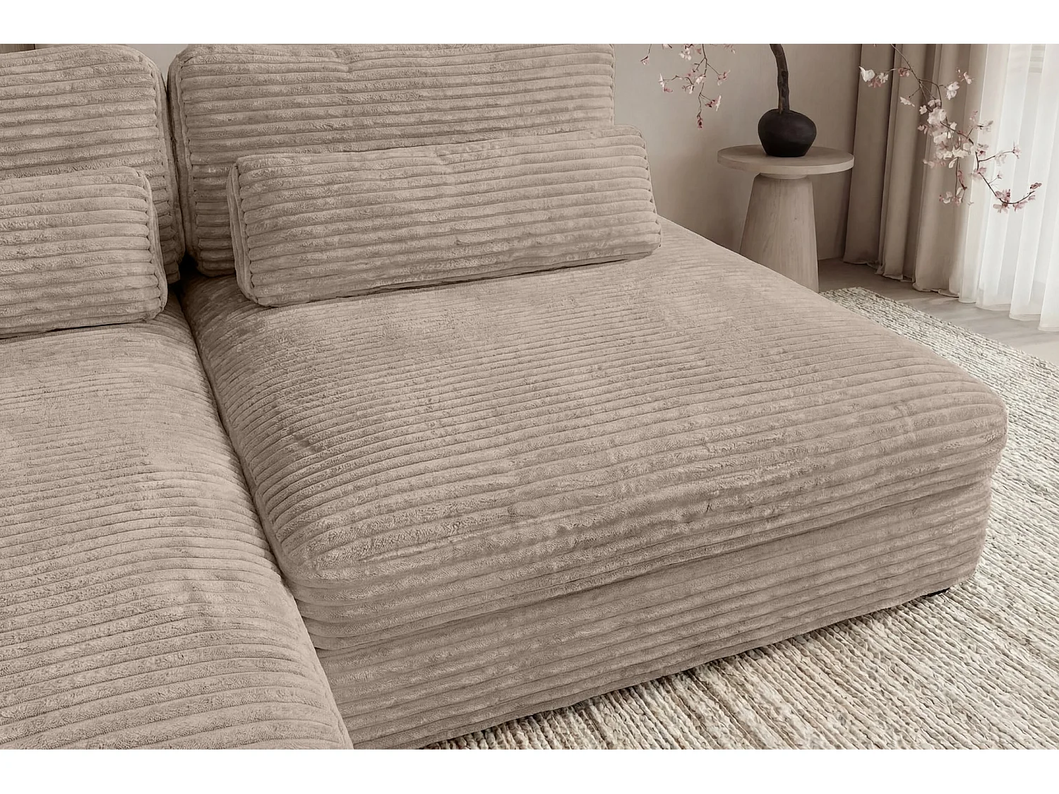 AGATHE - Canapé d'angle convertible gros velours côtelé 4 places - Café - Gauche