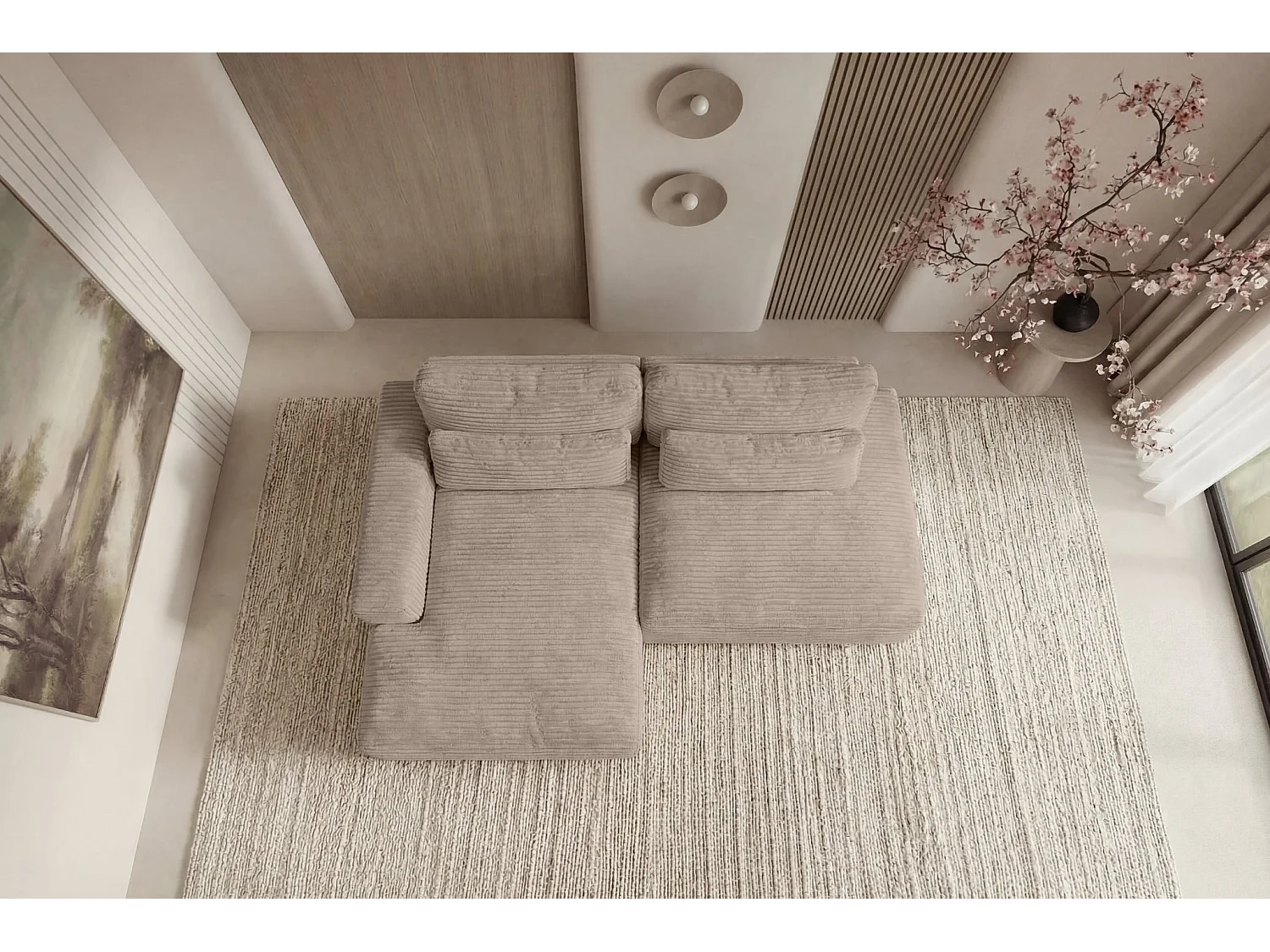 AGATHE - Canapé d'angle convertible gros velours côtelé 4 places - Café - Gauche