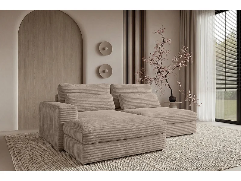 AGATHE - Canapé d'angle convertible gros velours côtelé 4 places - Café - Gauche