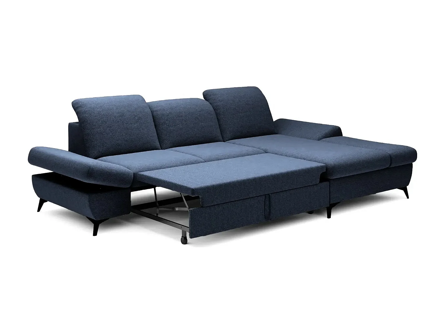 LIVIA - Canapé d'angle convertible tissu chiné 4 places - Bleu - Gauche