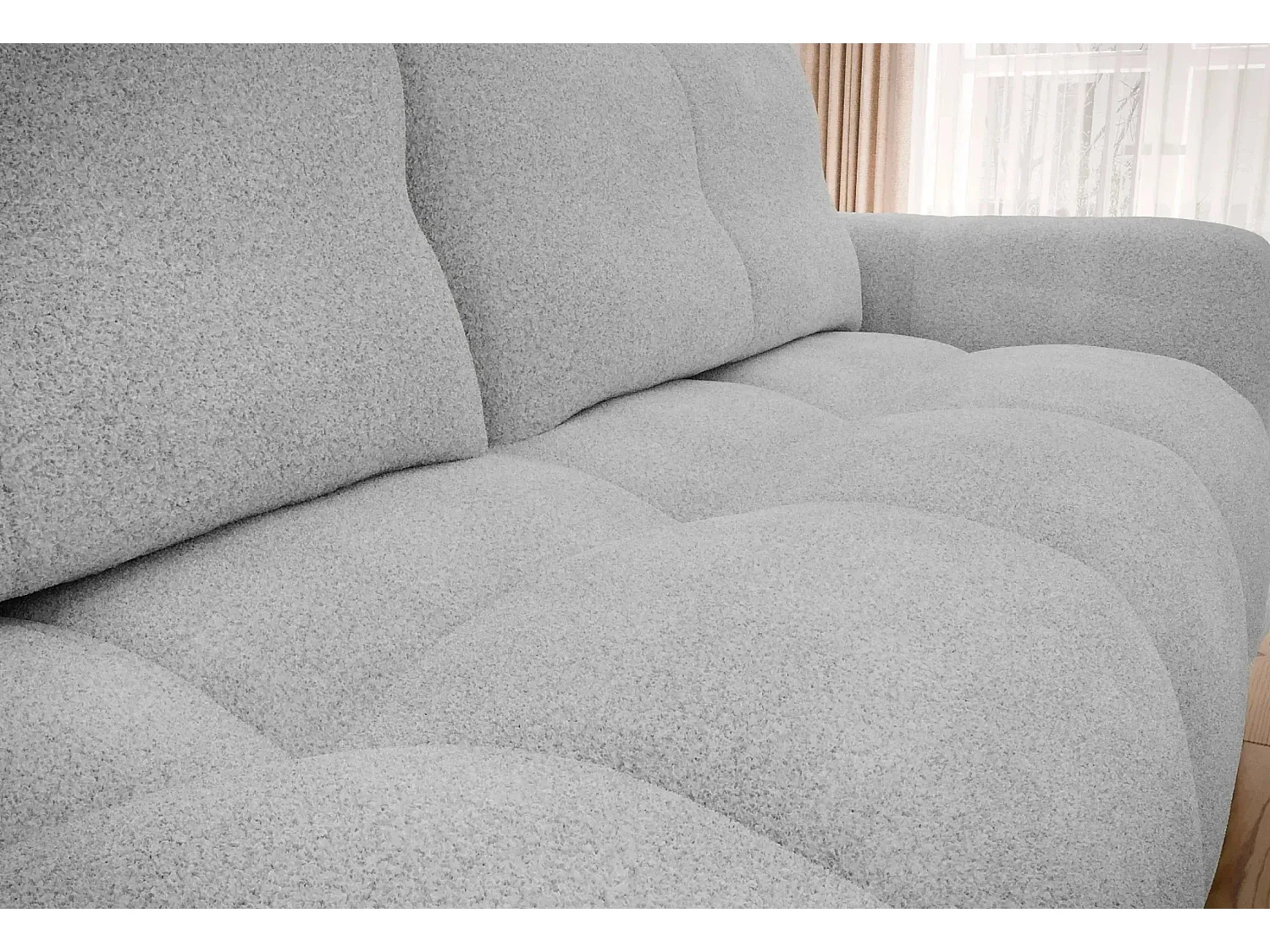 CONSTANCE - Canapé droit convertible tissu bouclette 3 places - Gris clair