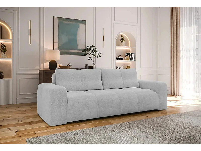 CONSTANCE - Canapé droit convertible tissu bouclette 3 places - Gris clair