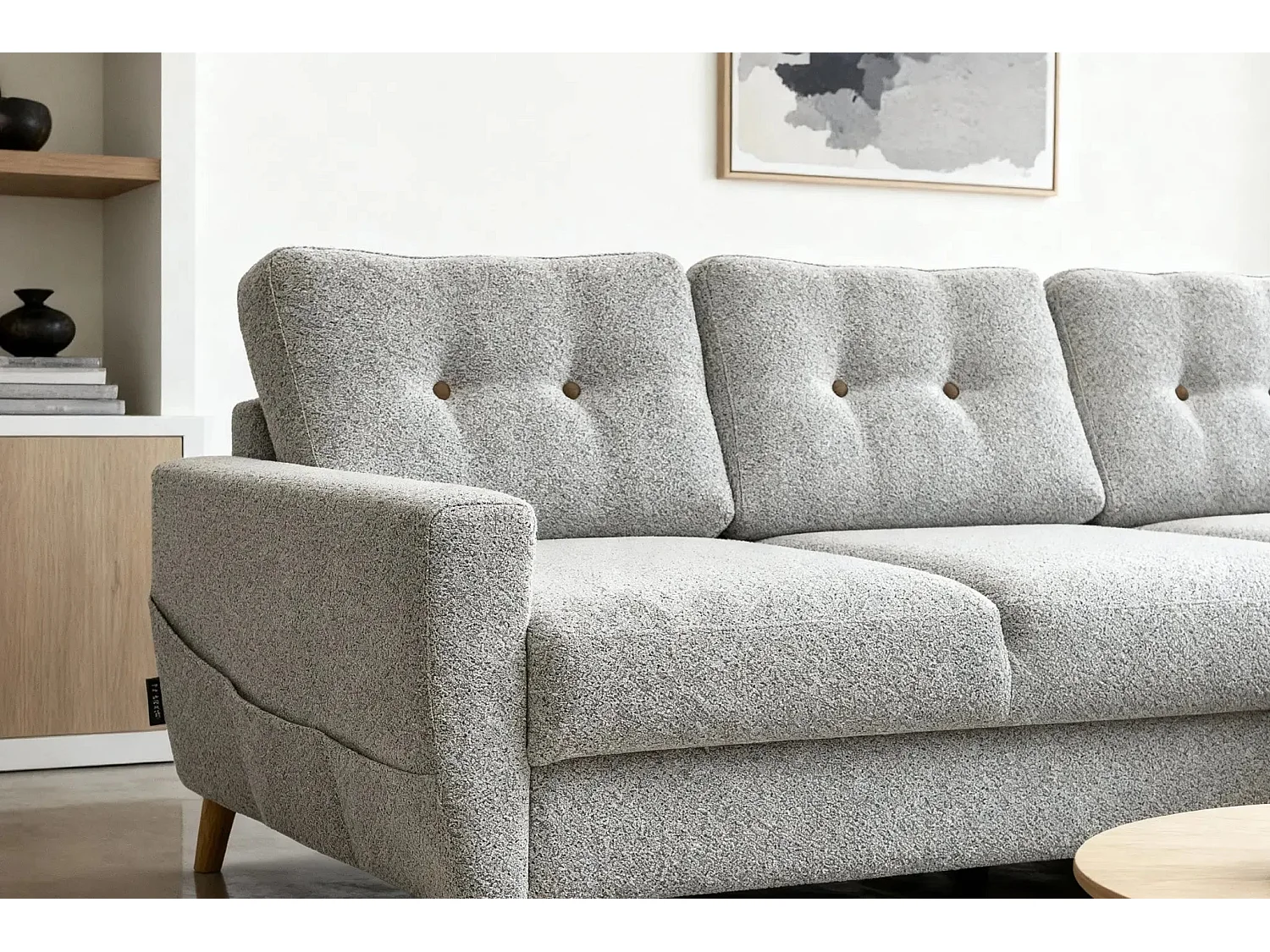 GASPARD - Canapé d'angle convertible tissu bouclette 4 places - Beige - Gauche