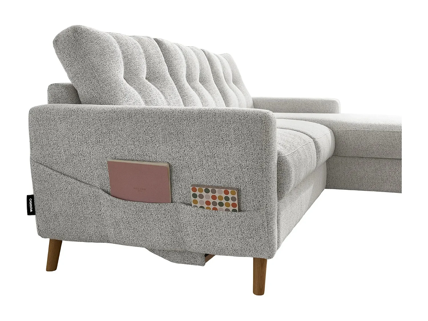 GASPARD - Canapé d'angle convertible tissu bouclette 4 places - Beige - Gauche