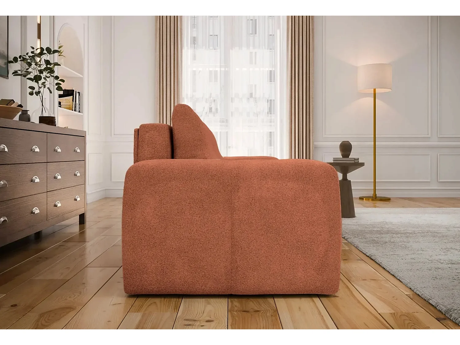CONSTANCE - Canapé droit convertible tissu bouclette 3 places - Terracotta