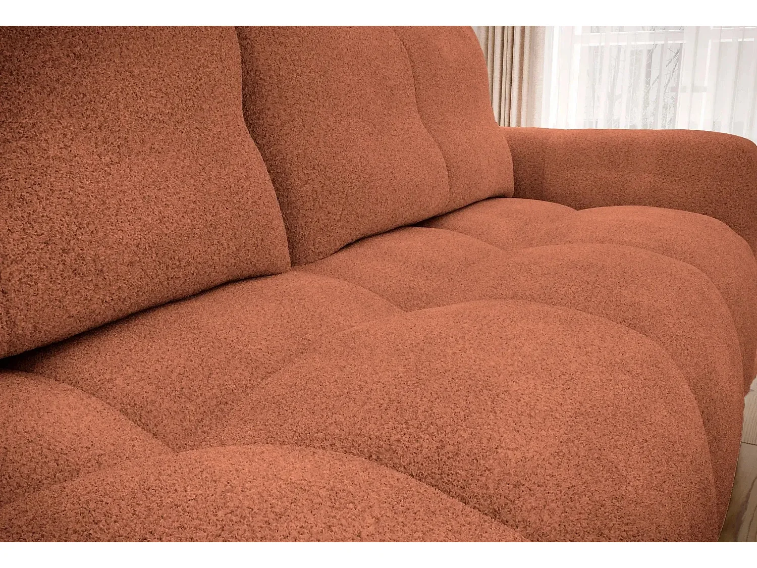 CONSTANCE - Canapé droit convertible tissu bouclette 3 places - Terracotta