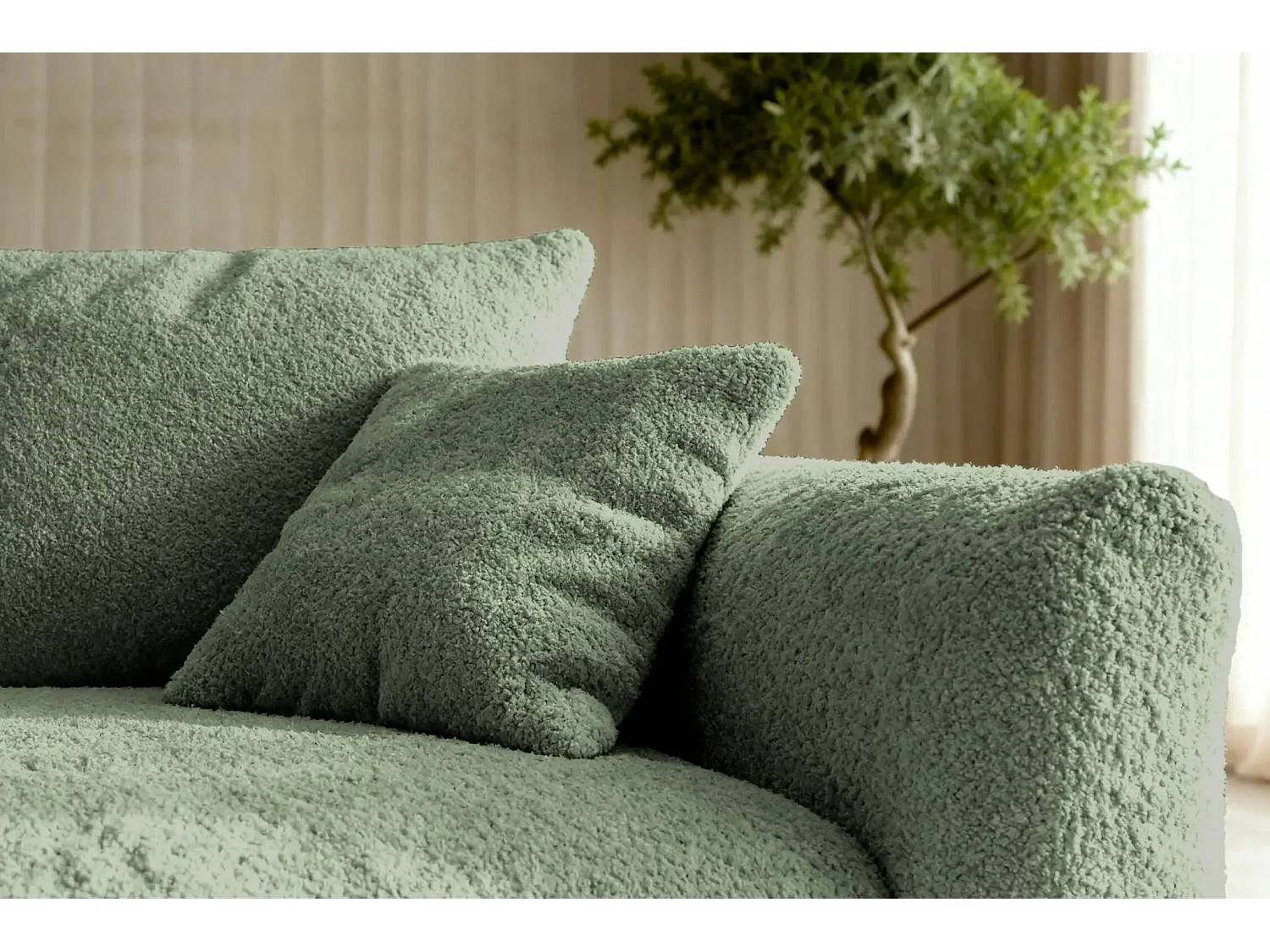 ELIO - Canapé d'angle convertible tissu bouclette 4 places - Vert