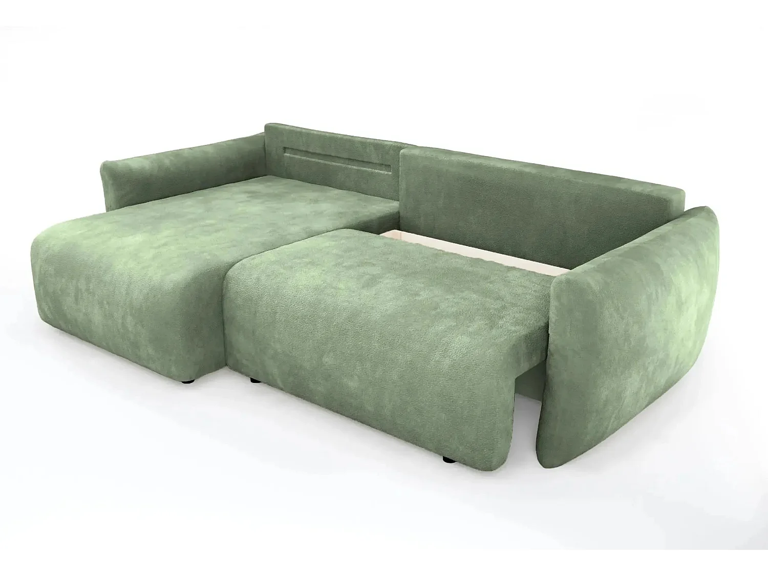 ELIO - Canapé d'angle convertible tissu bouclette 4 places - Vert