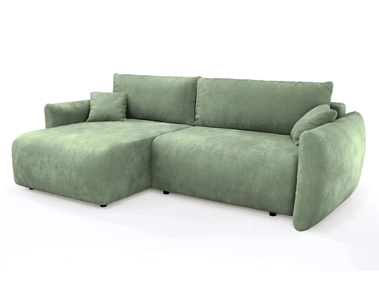 ELIO - Canapé d'angle convertible tissu bouclette 4 places - Vert