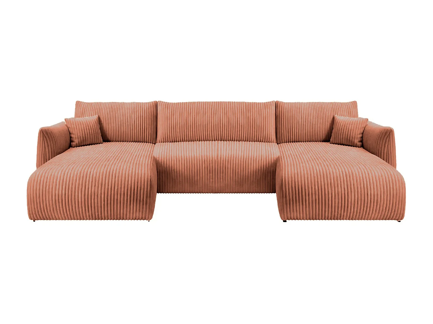 ELIO - Canapé panoramique convertible gros velours côtelé 5 places - Terracotta