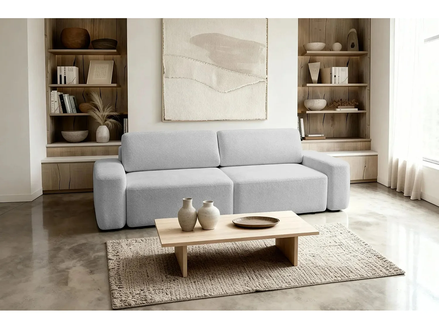 IVY - Canapé droit convertible coffre tissu chiné 3 places - Gris clair