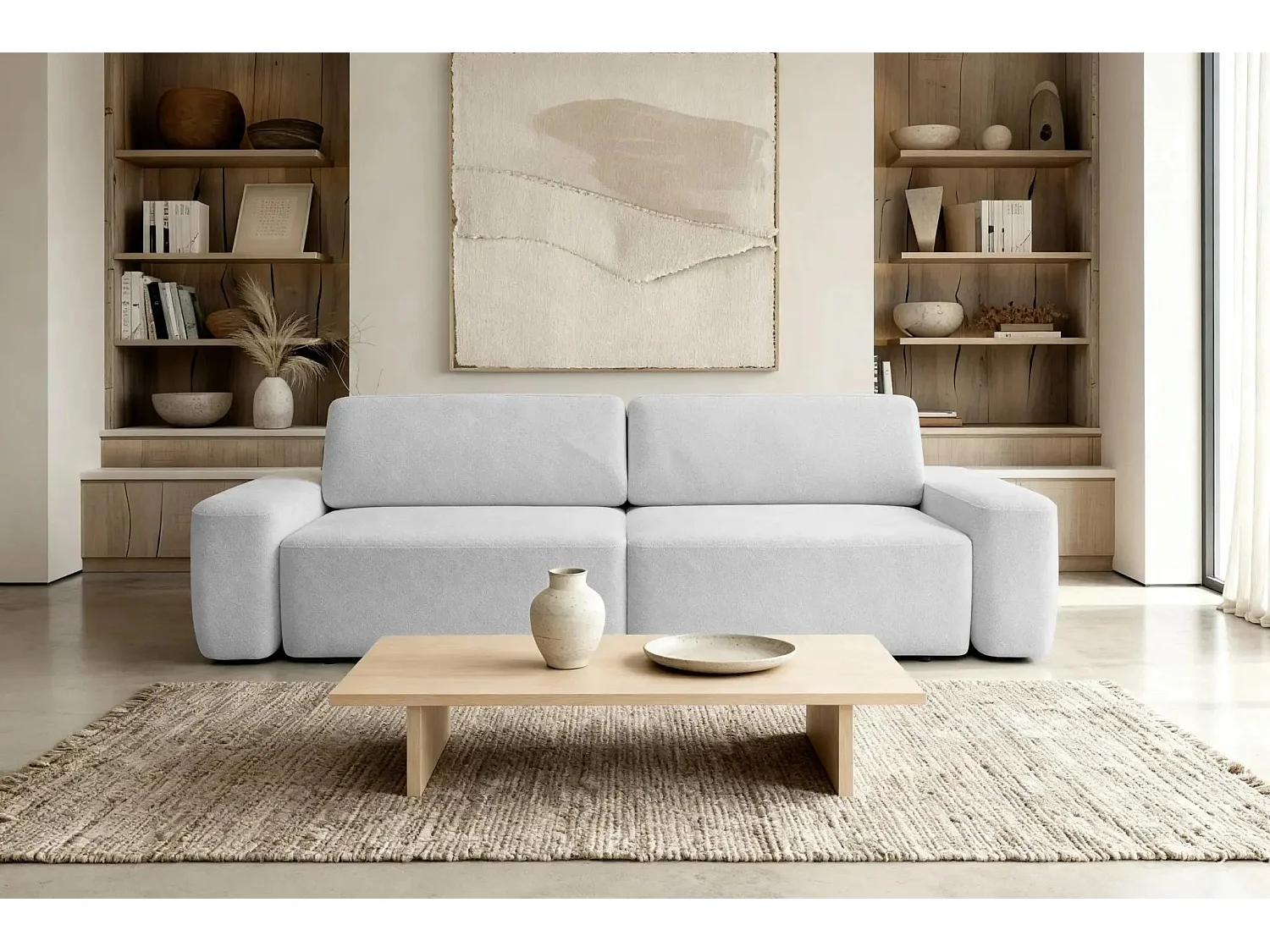 IVY - Canapé droit convertible coffre tissu chiné 3 places - Gris clair