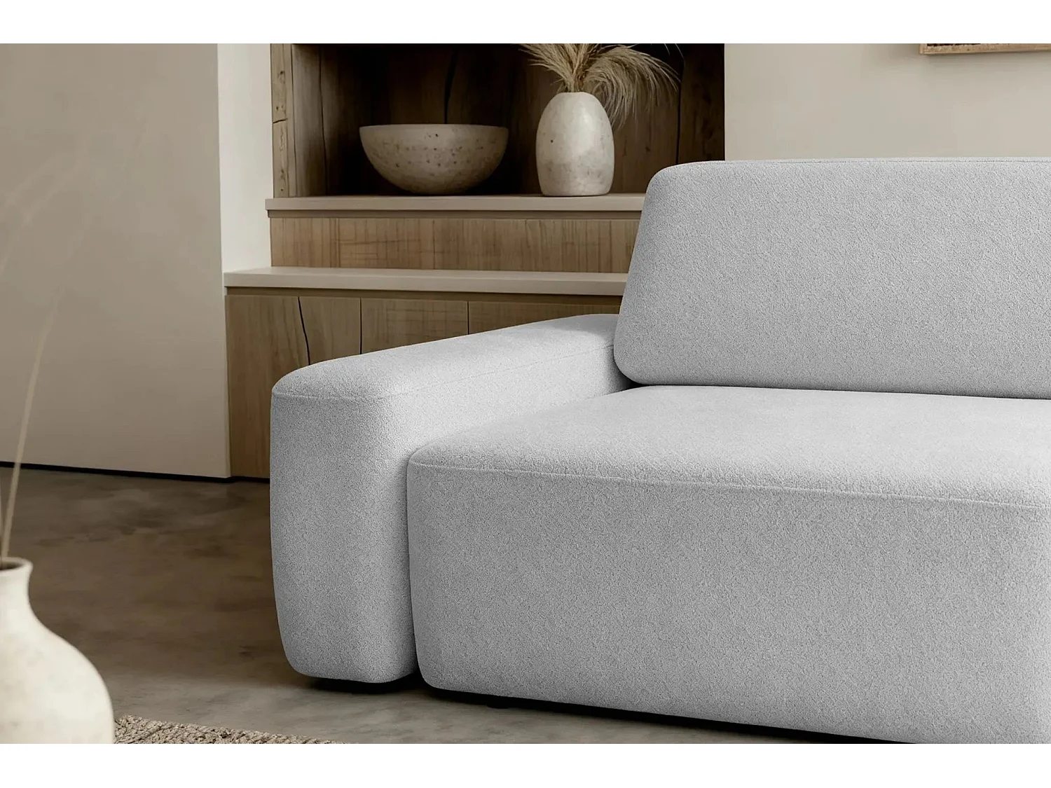 IVY - Canapé droit convertible coffre tissu chiné 3 places - Gris clair