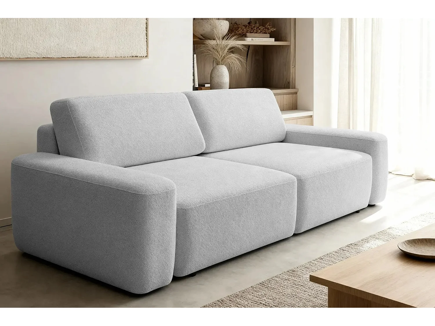 IVY - Canapé droit convertible coffre tissu chiné 3 places - Gris clair