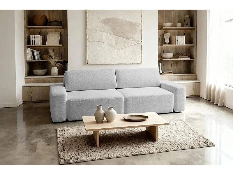 IVY - Canapé droit convertible coffre tissu chiné 3 places - Gris clair