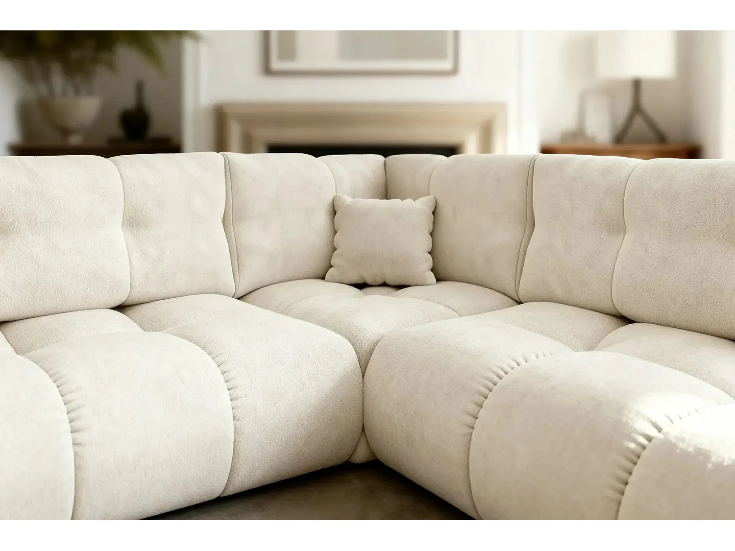 CONSTANCE L - Canapé d'angle convertible tissu chenille 4 places - Beige - Droit